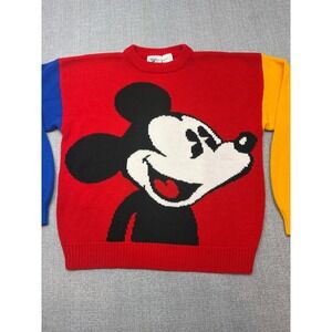 Vintage Mickey & Co Disney Knit Sweater Unisex M/L Colorblock Red 90s Donnkenny